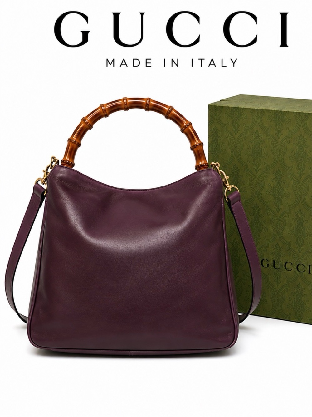 Gucci Plum Bamboo Bag in Leather with Top Handle
